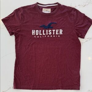 Hollister Burgundy Tee with Blue Logo Large